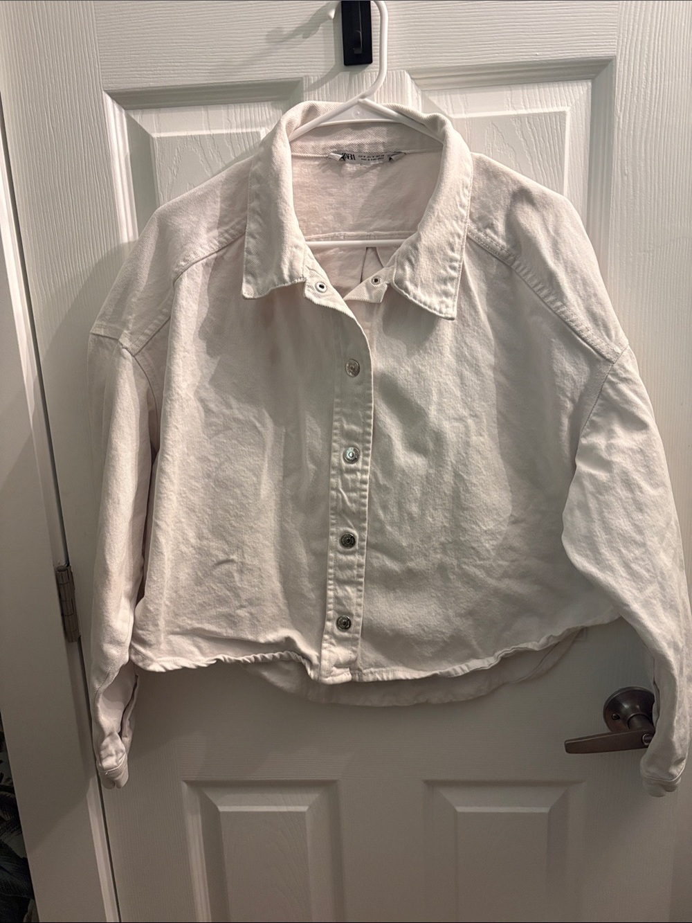 Zara Cropped White Button-Up Jacket oversized